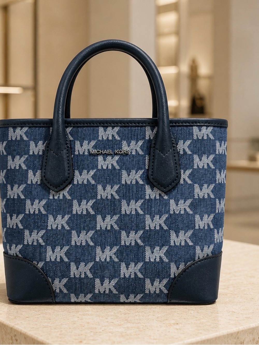 Michael Kors Navy and White MK Monogram Mini Tote NWT